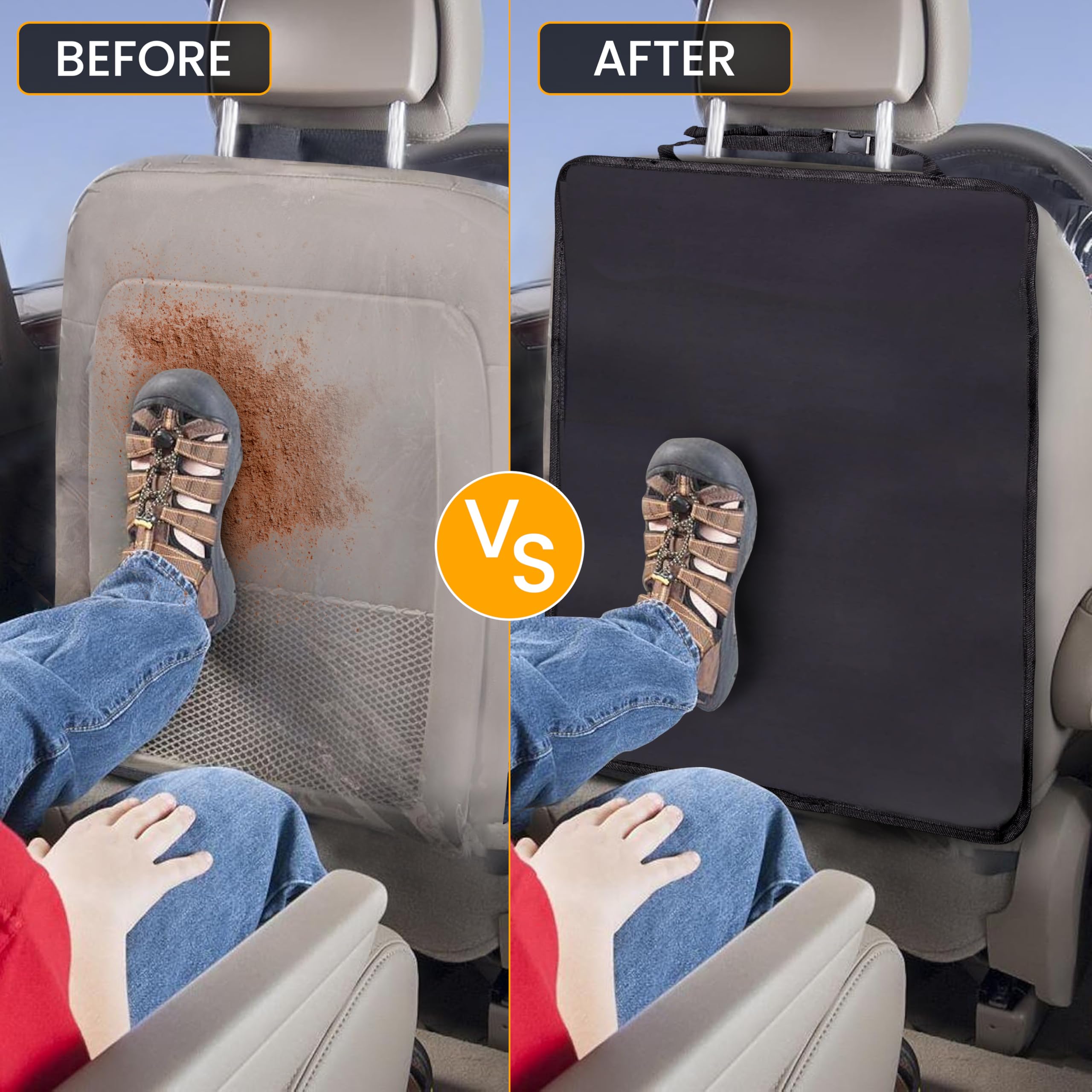 EcoNour back seat protector straps and buckles show quick secure installation for any car.