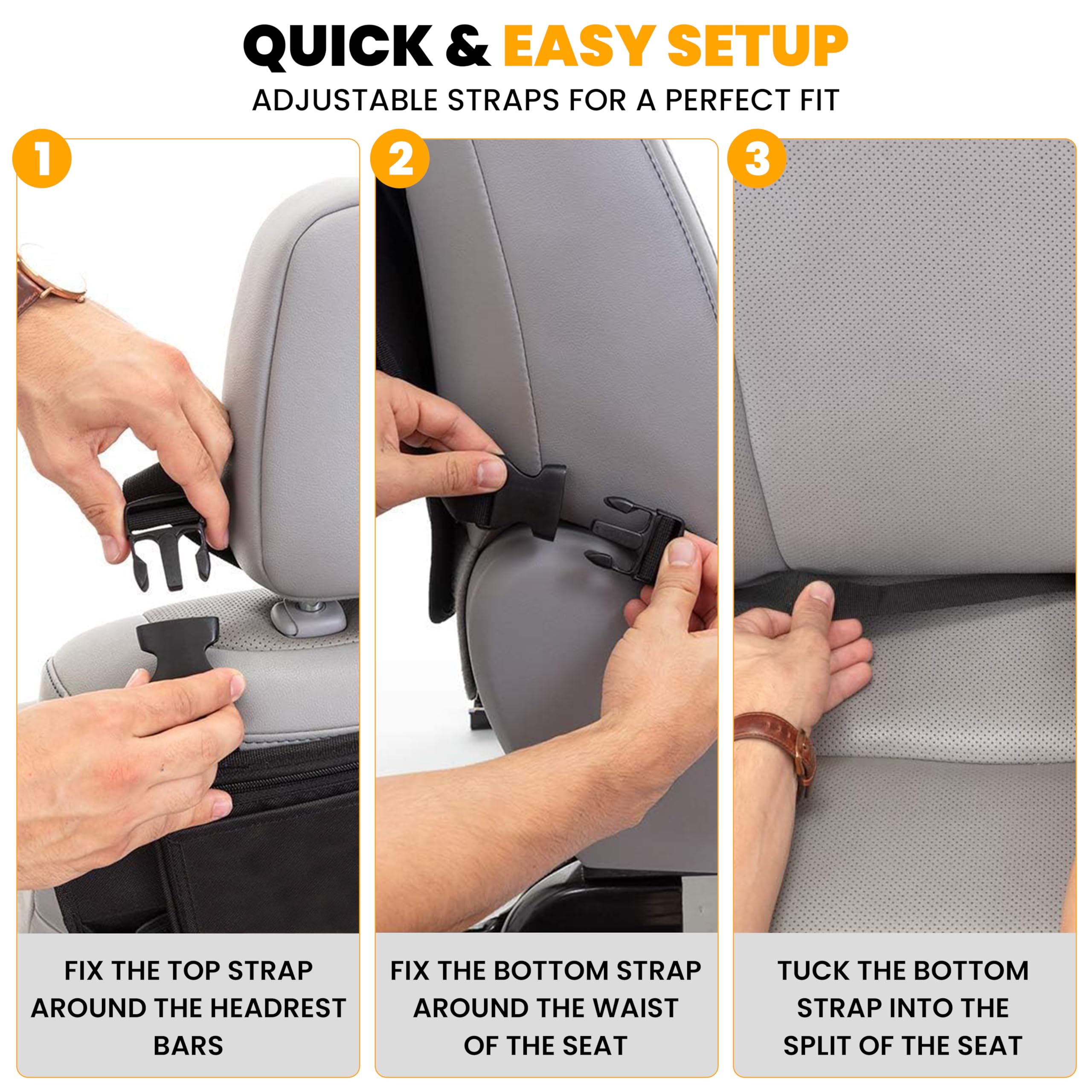 EcoNour back seat protector pocket organizers demonstrate built-in storage for travel.