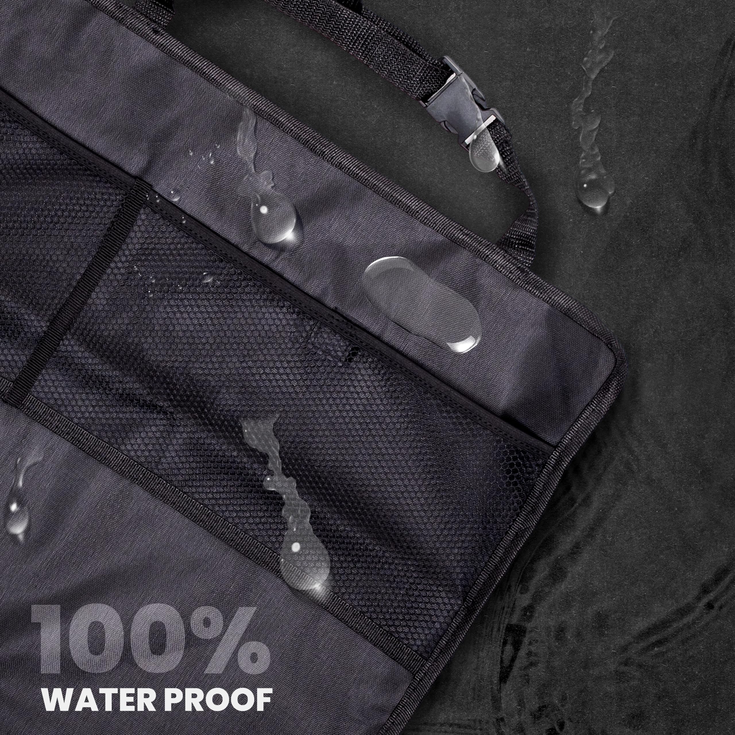 EcoNour back seat protector wipe-clean shows simple maintenance after trips.