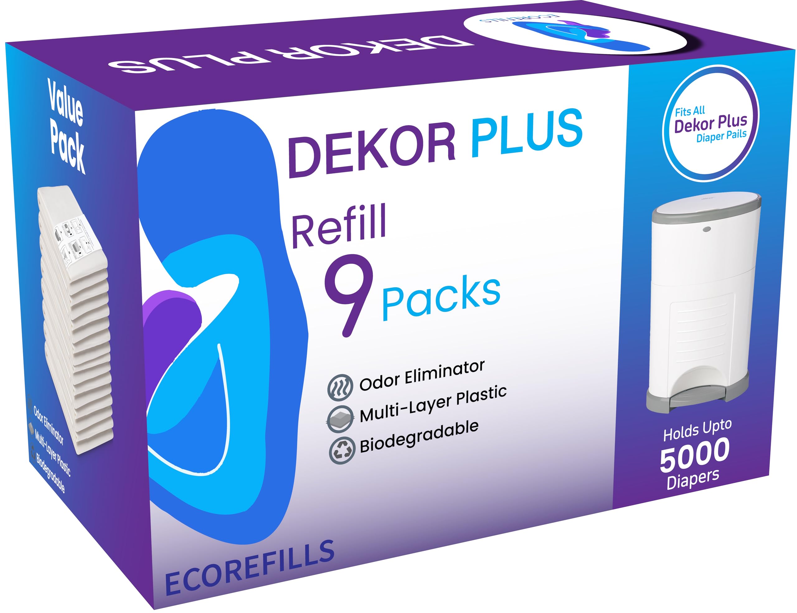 ECO-REFILLS Dekor PLUS fit ready for mess-free diaper disposal.
