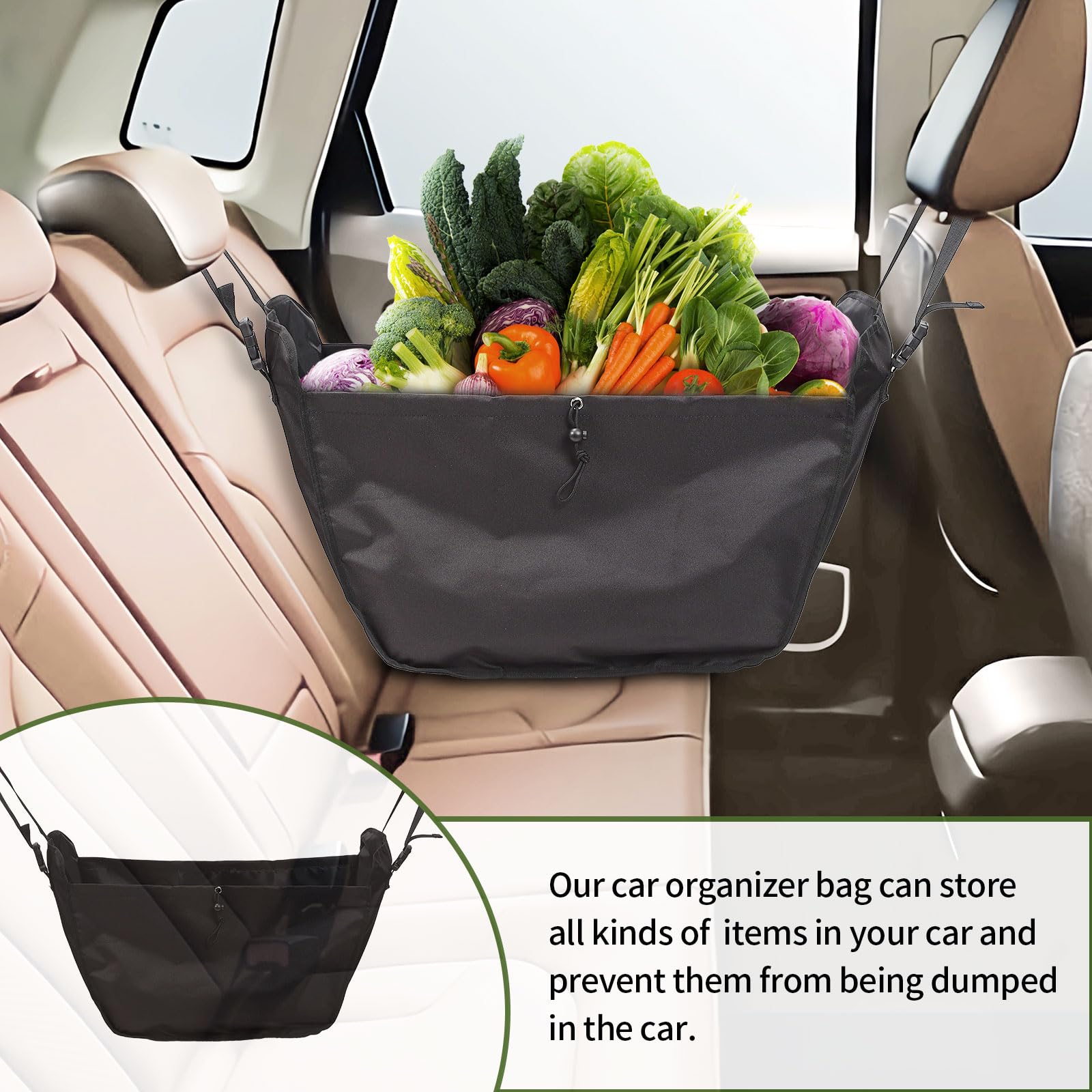ECOSHIRE car seat organizer with adjustable handles ready for easy reach.