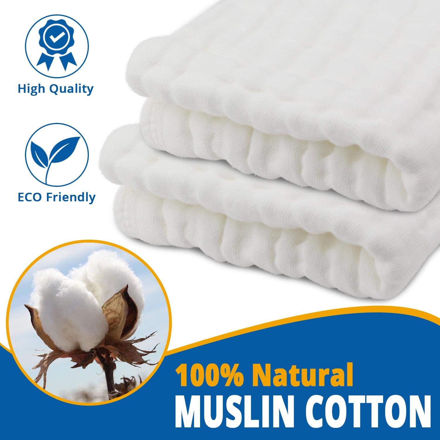 ECOVONA muslin burp cloths absorbent close-up highlighting cotton softness