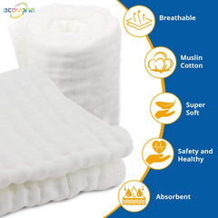 ECOVONA muslin burp cloths draped on shoulder for practical mess protection