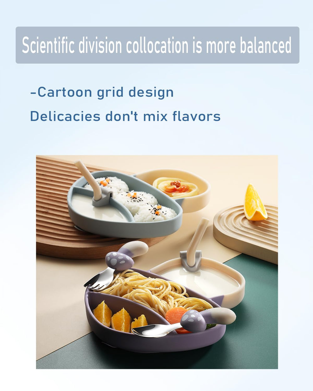 Ecrekhom silicone baby feeding set suction plate closeup demonstrating spill-free dining.