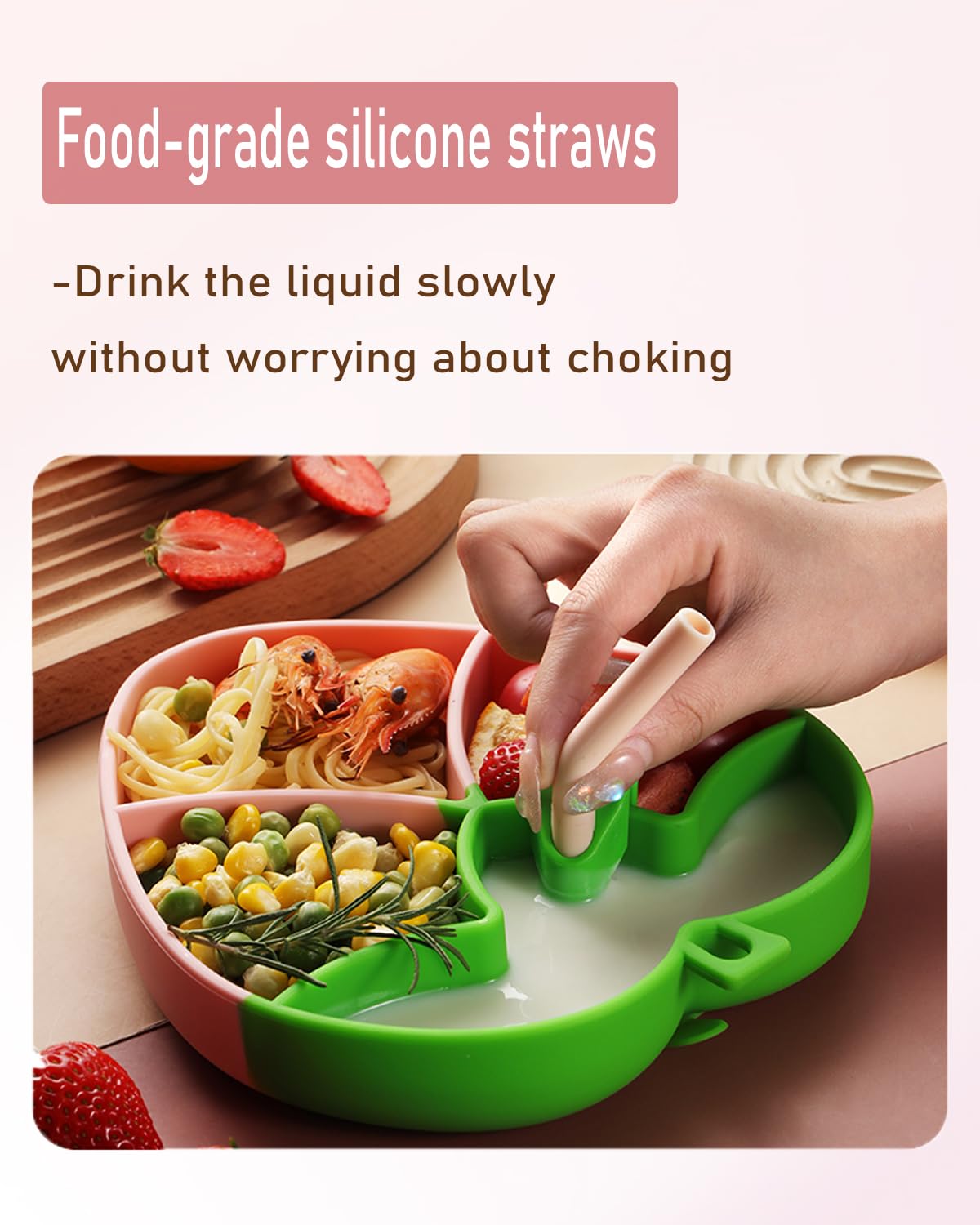 Ecrekhom divided plate helps serve proteins, vegetables, and fruit in balanced portions.