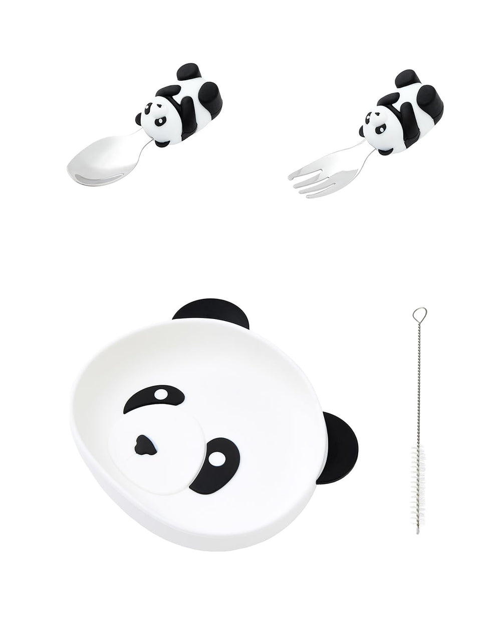 Ecrekhom silicone baby feeding set panda plates promotes independent eating with fun colors.
