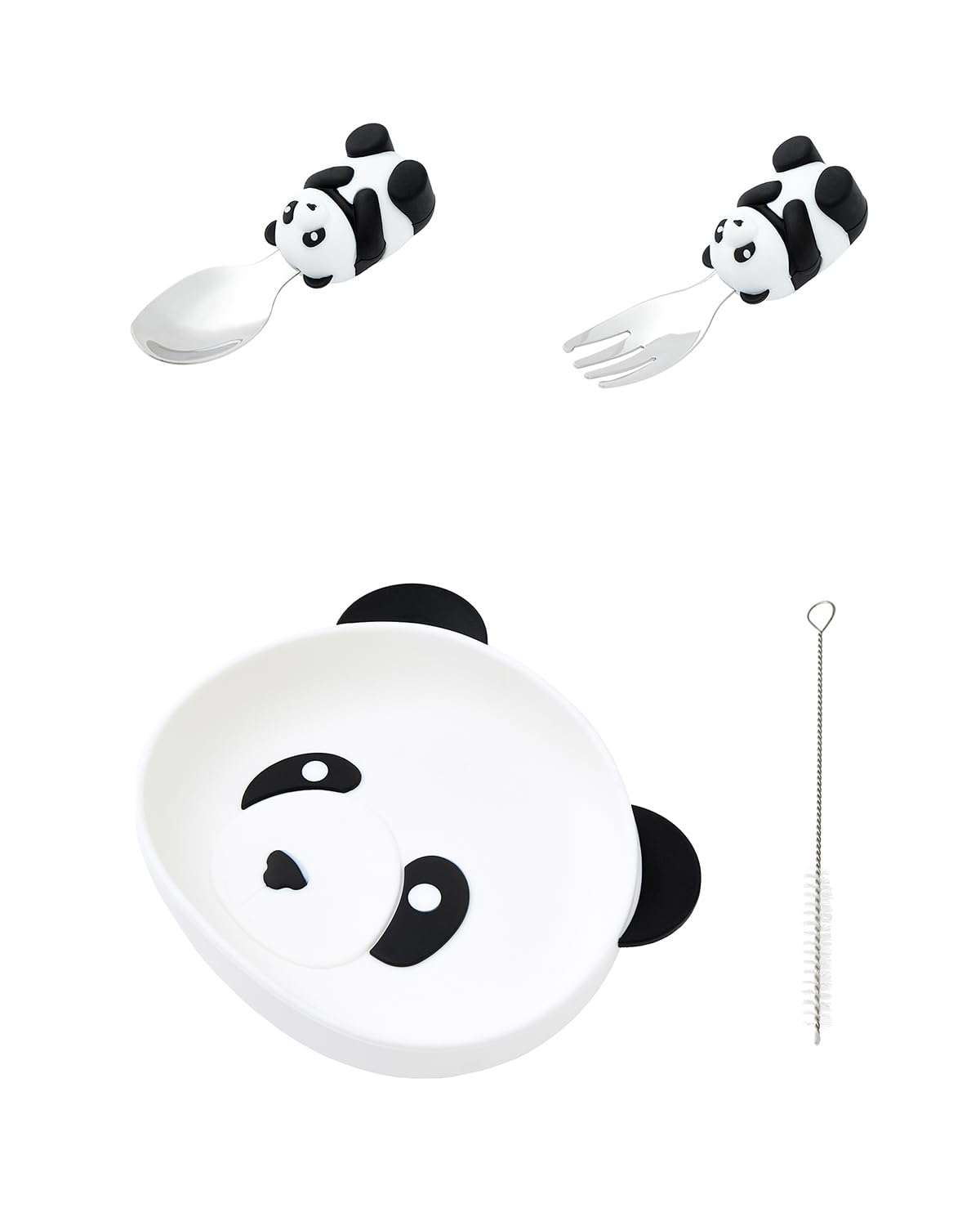 Ecrekhom silicone baby feeding set panda plates promotes independent eating with fun colors.