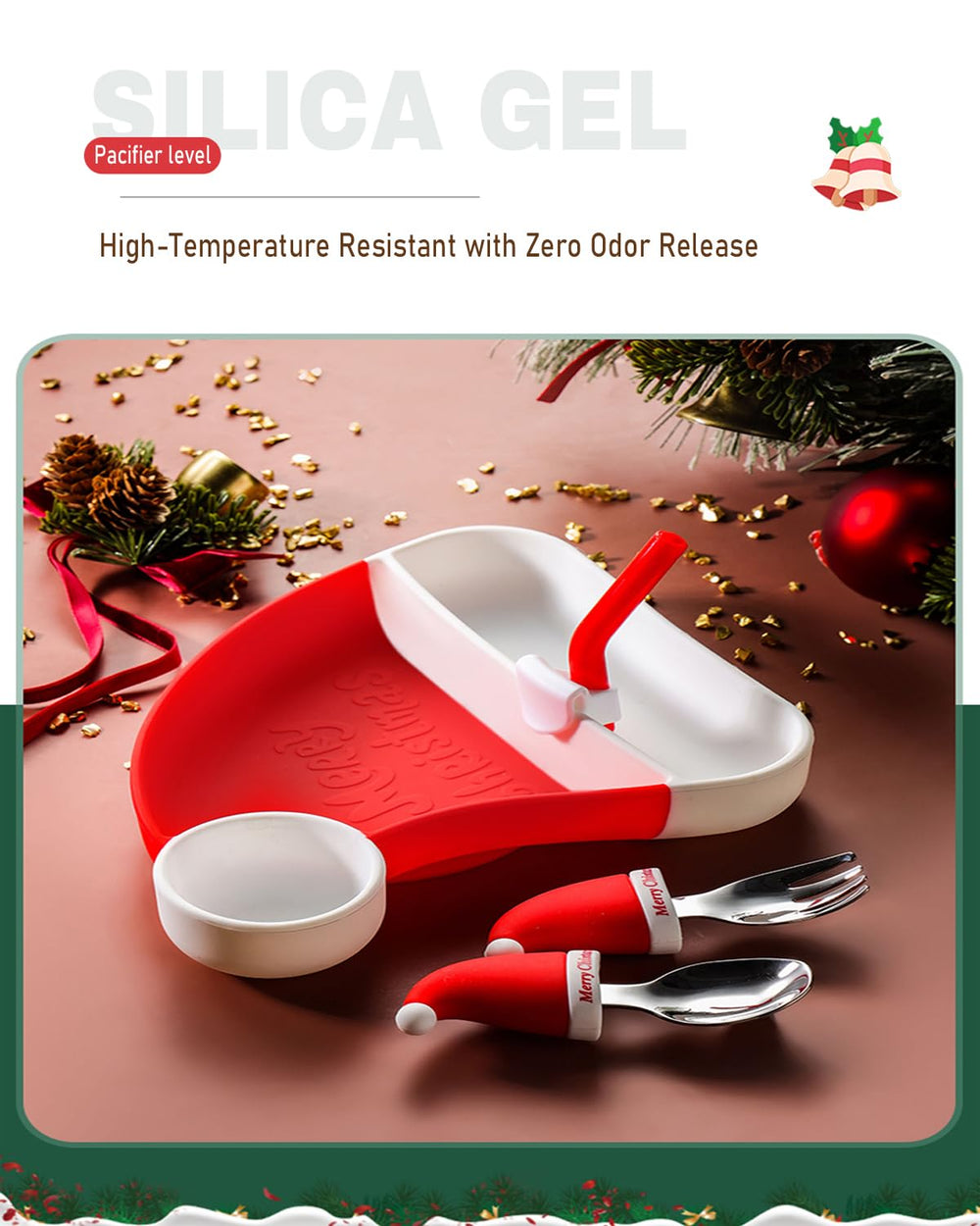 Ecrekhom silicone baby feeding set baby fork features safe rounded edges for gentle self-feeding.