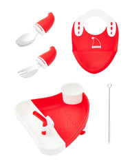Ecrekhom silicone baby feeding set divided plate keeps proteins, veggies, and fruits neatly separated.