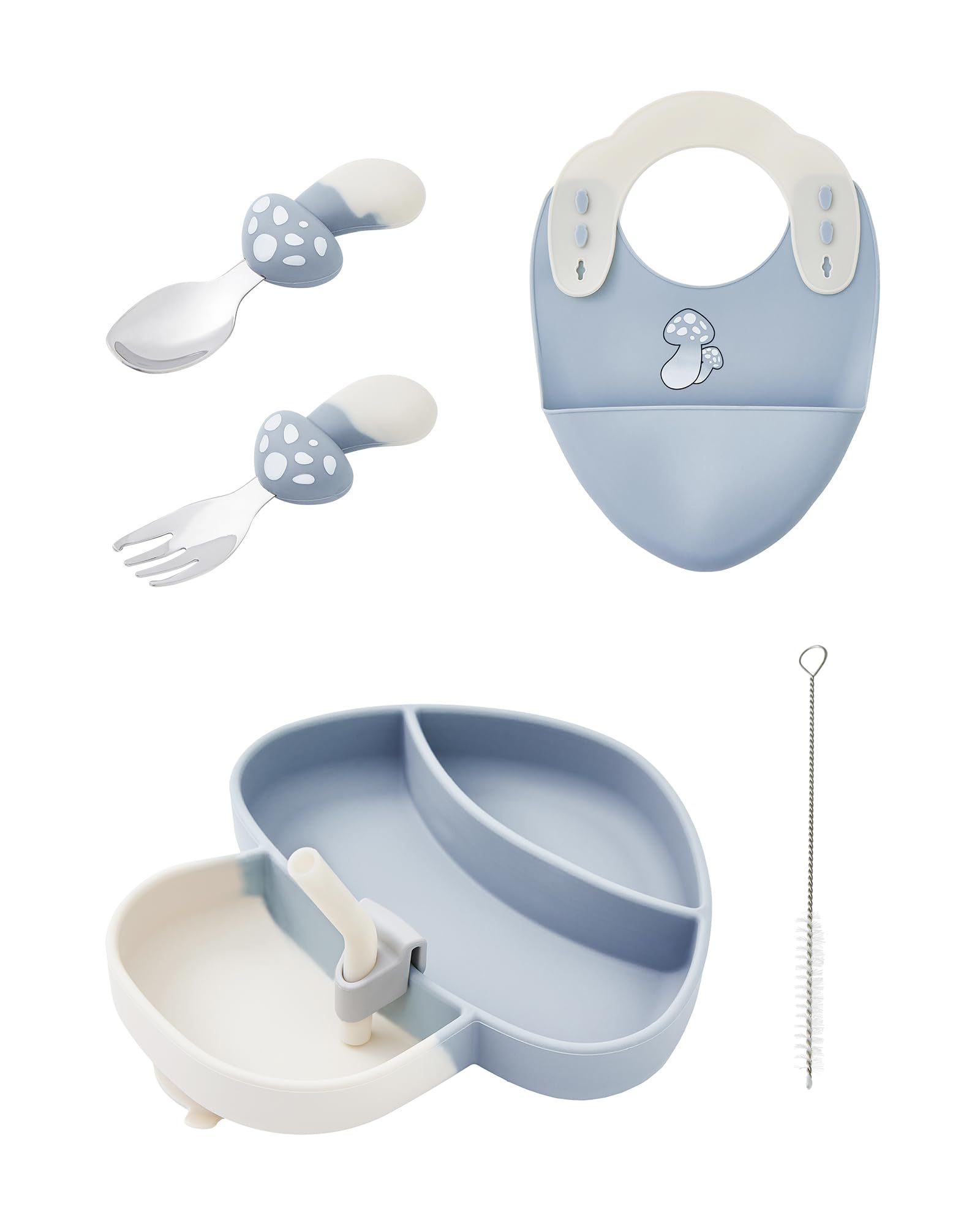 Ecrekhom silicone baby feeding set plates closeup highlighting divided sections for balanced meals.