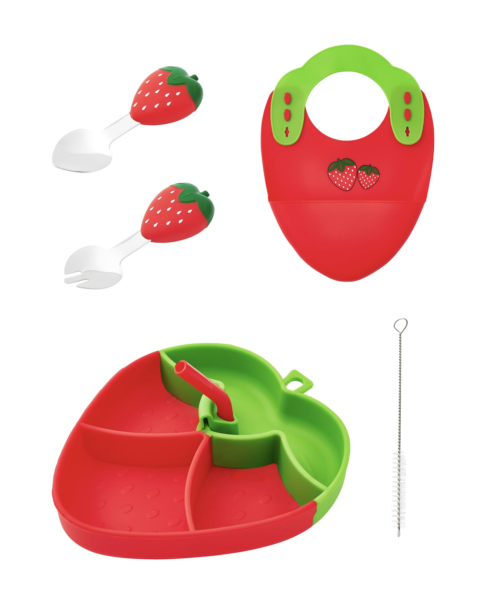 Ecrekhom strawberry plates capture baby's attention with bright silicone colors.