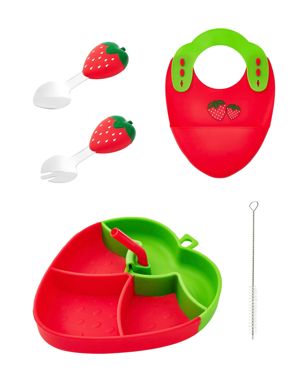 Ecrekhom strawberry plates capture baby's attention with bright silicone colors.