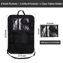 Ecurfu backseat organizer 10-compartment layout keeps toys, snacks, and devices neatly organized