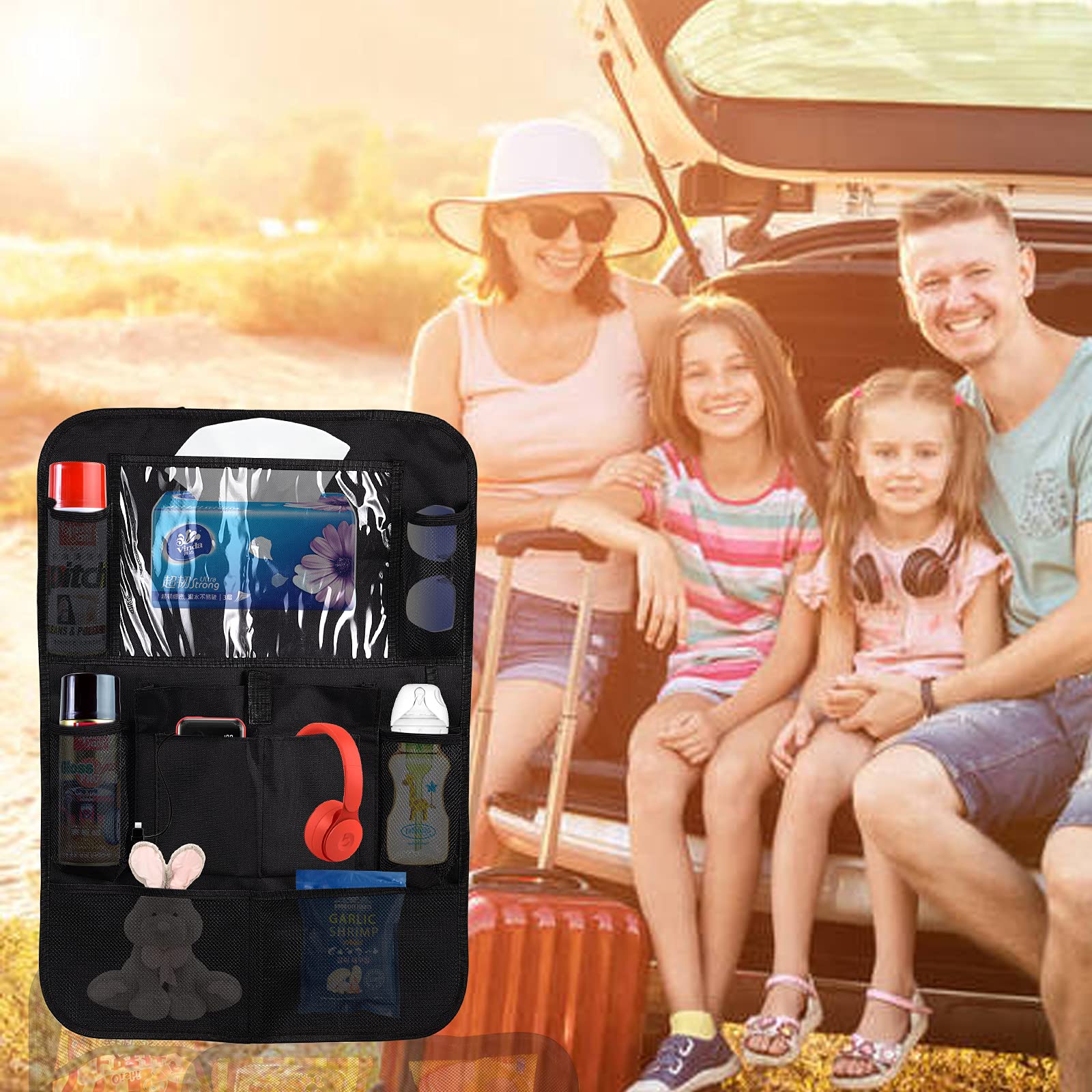 Ecurfu backseat organizer fits most vehicles with adjustable straps for versatile use