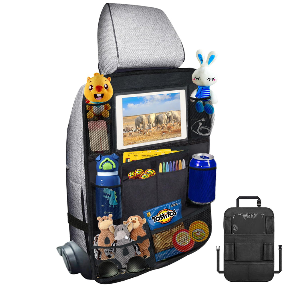 Ecurfu backseat organizer front view showing ten pockets for kids' essentials