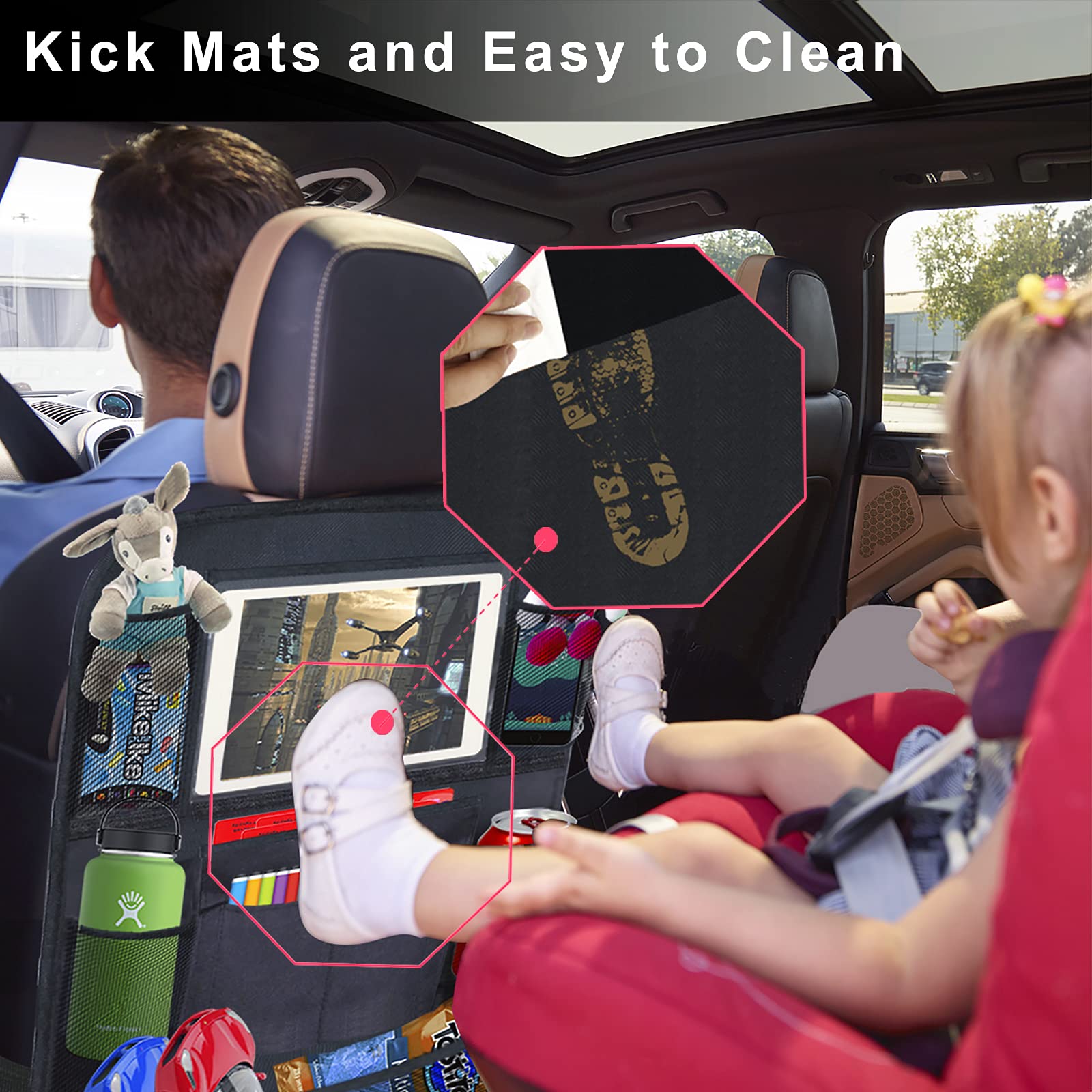 Ecurfu backseat organizer kick mat protects seatbacks from dirt during messy days