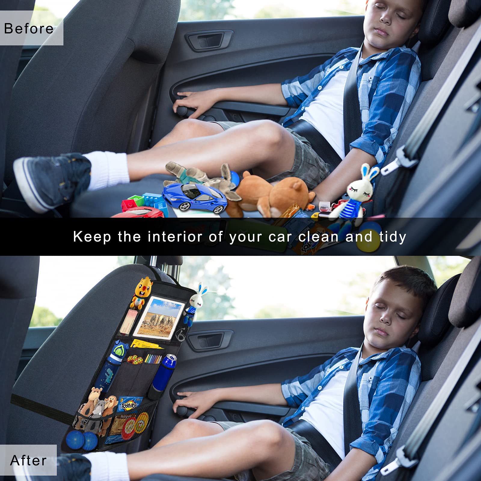 Ecurfu backseat organizer 600D Oxford fabric with waterproof PVC for durable wipe-clean care