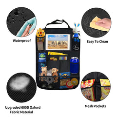 Ecurfu backseat organizer strap installation demonstrates easy, secure mounting to any headrest