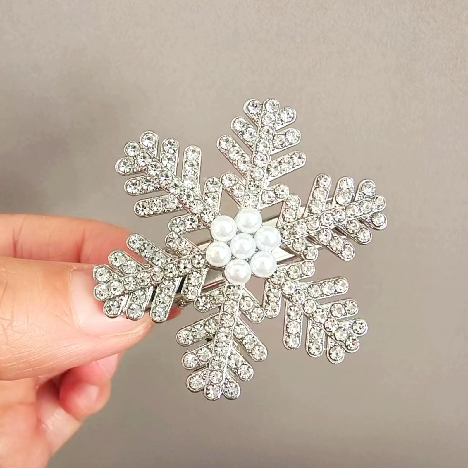 Ecuupas white pearl snowflake barrette elevates holiday looks