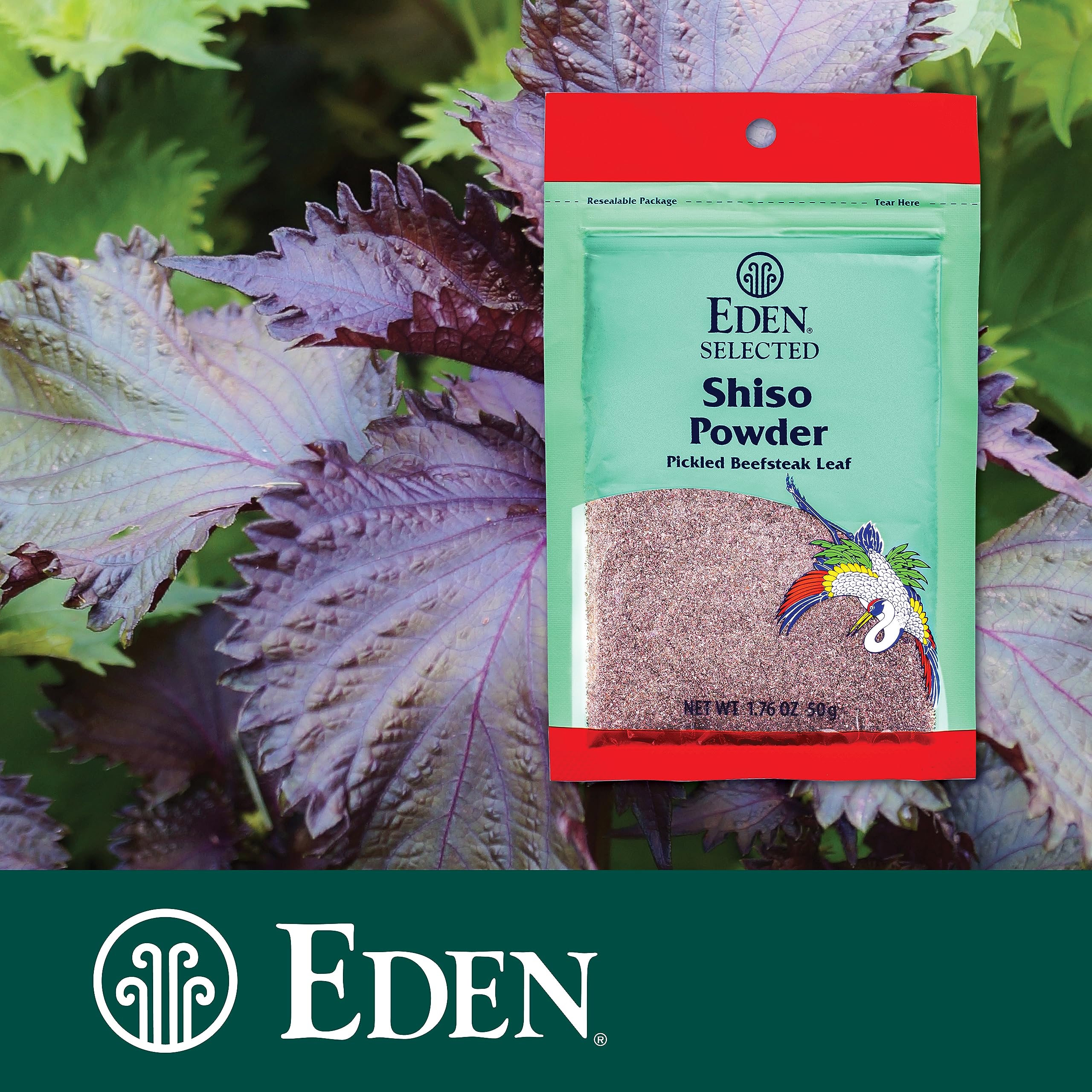 Eden Shiso Leaf Powder close-up demonstrating fine texture for sprinkling on sushi