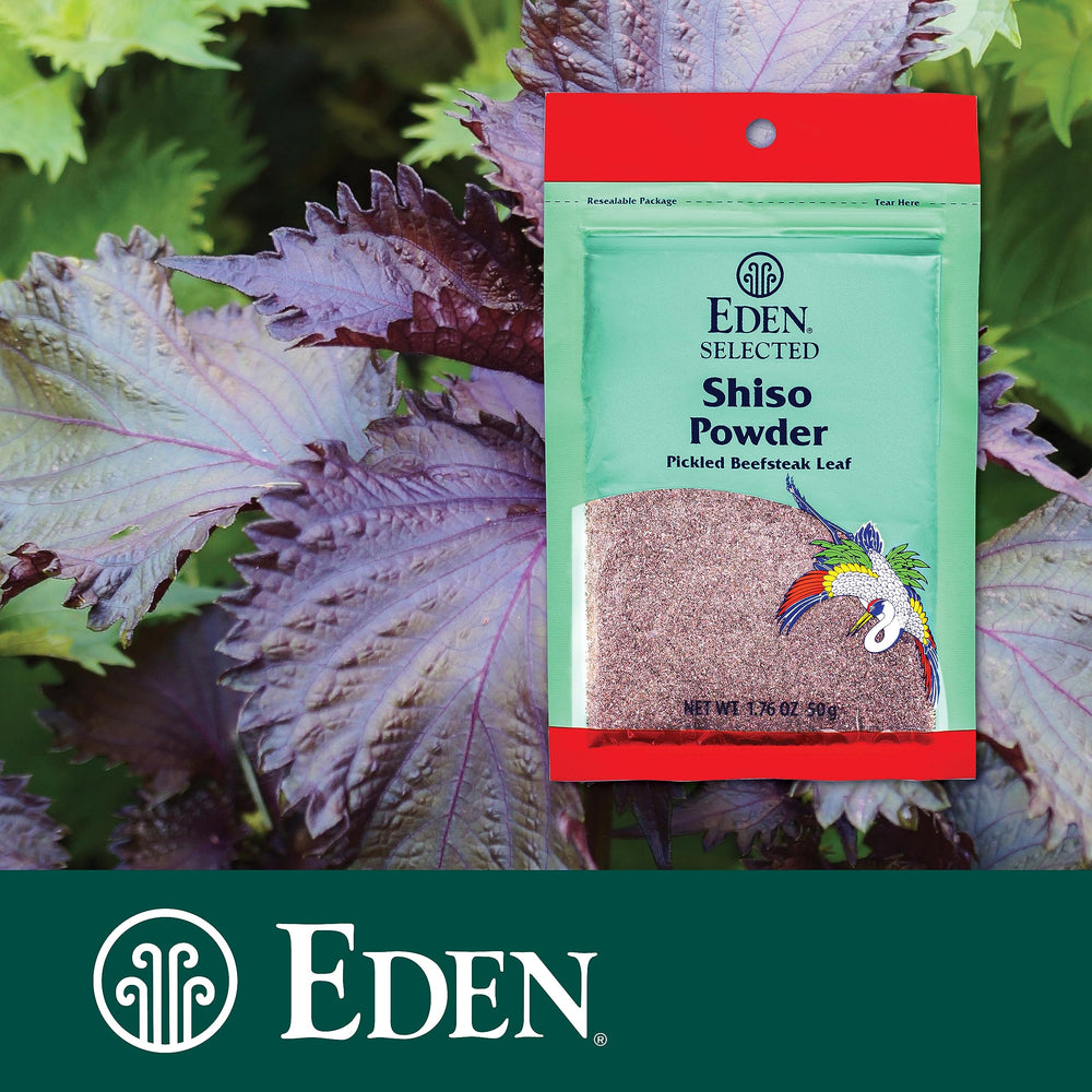 Eden Shiso Leaf Powder close-up demonstrating fine texture for sprinkling on sushi