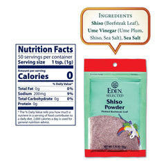 Eden Shiso Leaf Powder pack back shows per-pack details and traditional Japanese origin