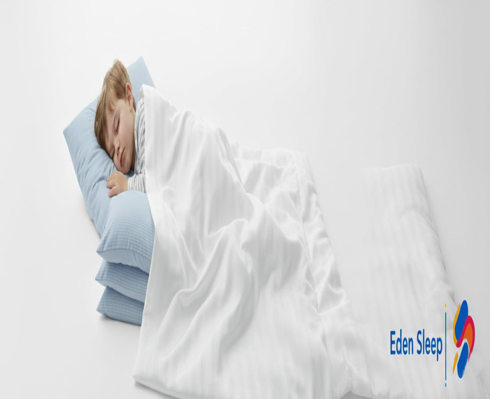 Eden Sleep light blue stripe pillow cover shows contemporary, easy-care design