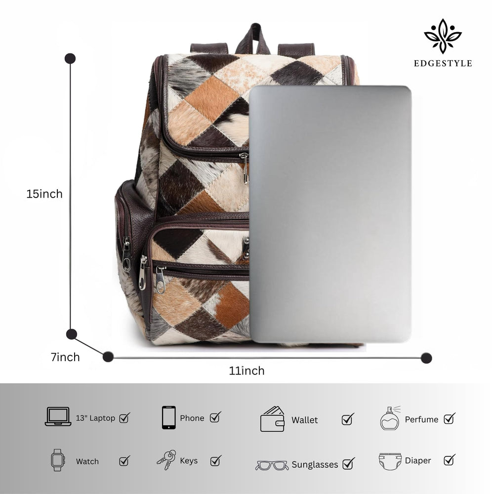 Edgestyle luxury cowhide backpack patina close-up illustrates evolving vintage charm
