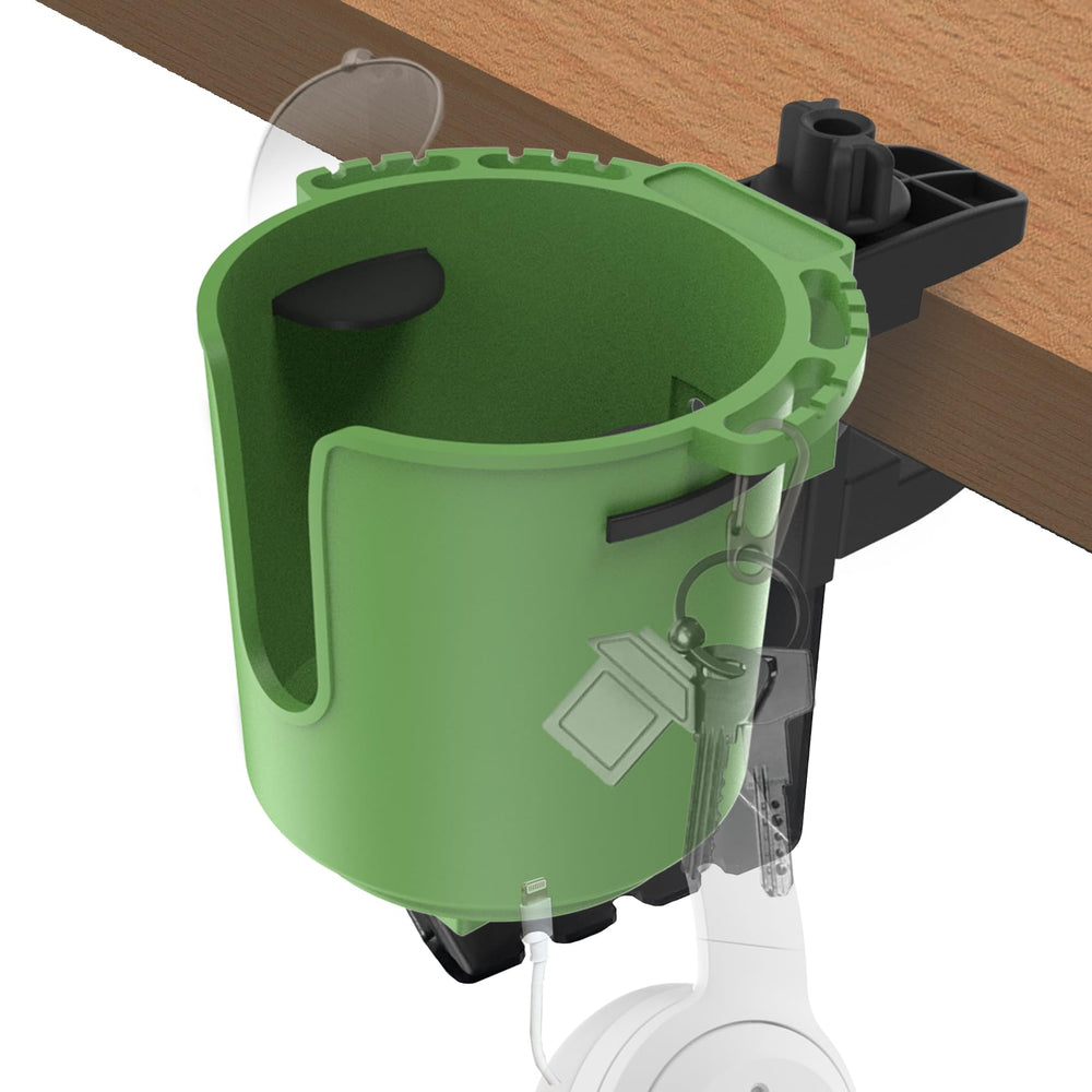 EDSRDUX 2-in-1 upgraded desk cup holder main view showing clutter-free workspace and beverage support.