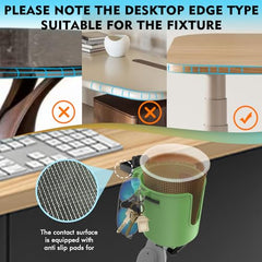 EDSRDUX anti-spill clamp close-up shows sturdy grip preventing spills on busy desks.