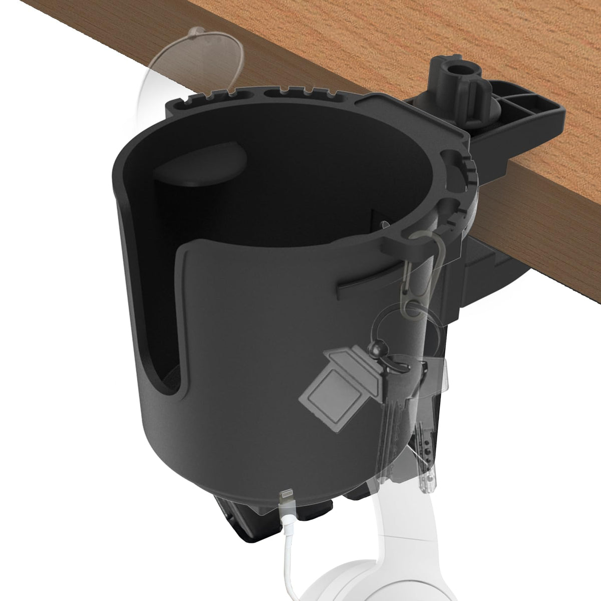 EDSRDUX desk cup holder with anti-spill groove keeps drinks secure at the edge