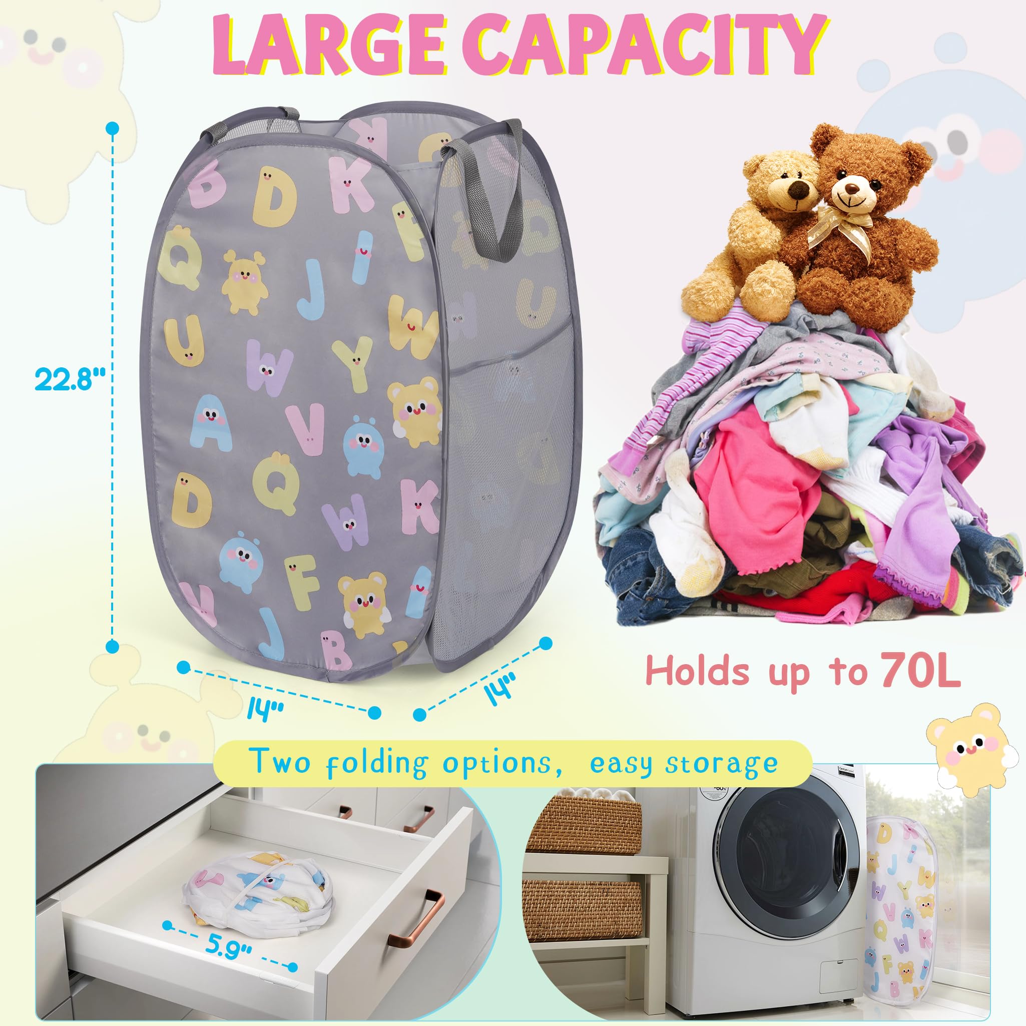 Edudif pop up hamper features a durable side pocket for sorting.
