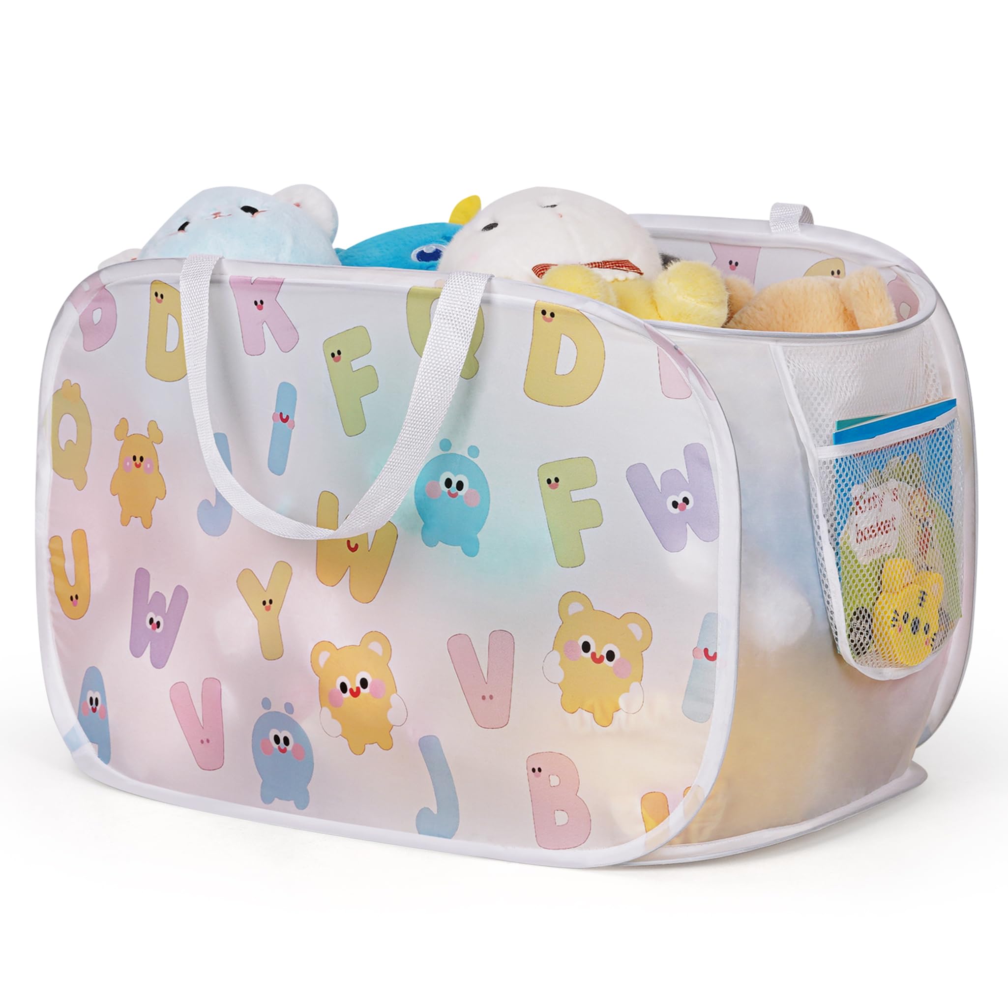 Edudif collapsible hamper with wide opening in white, easy laundry sorting
