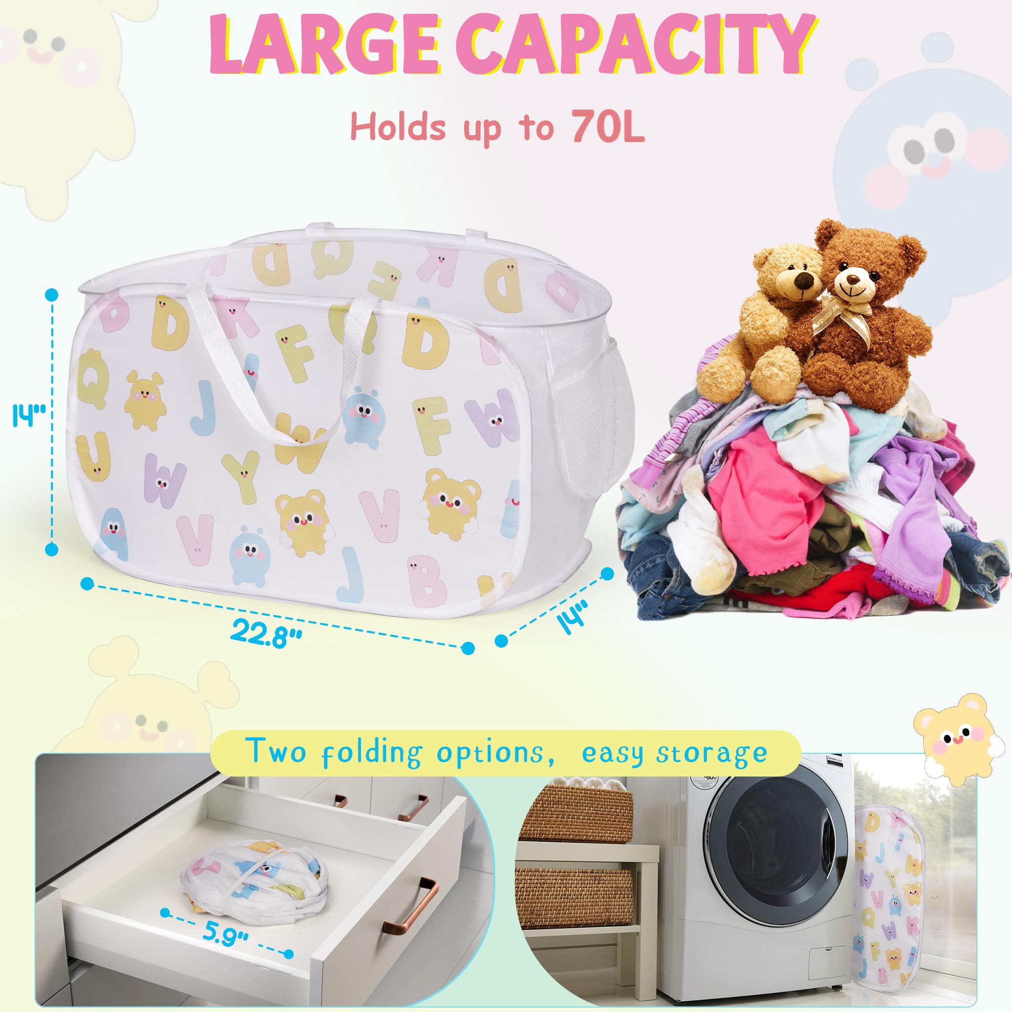 Edudif hamper with handles and side pocket for small items organization
