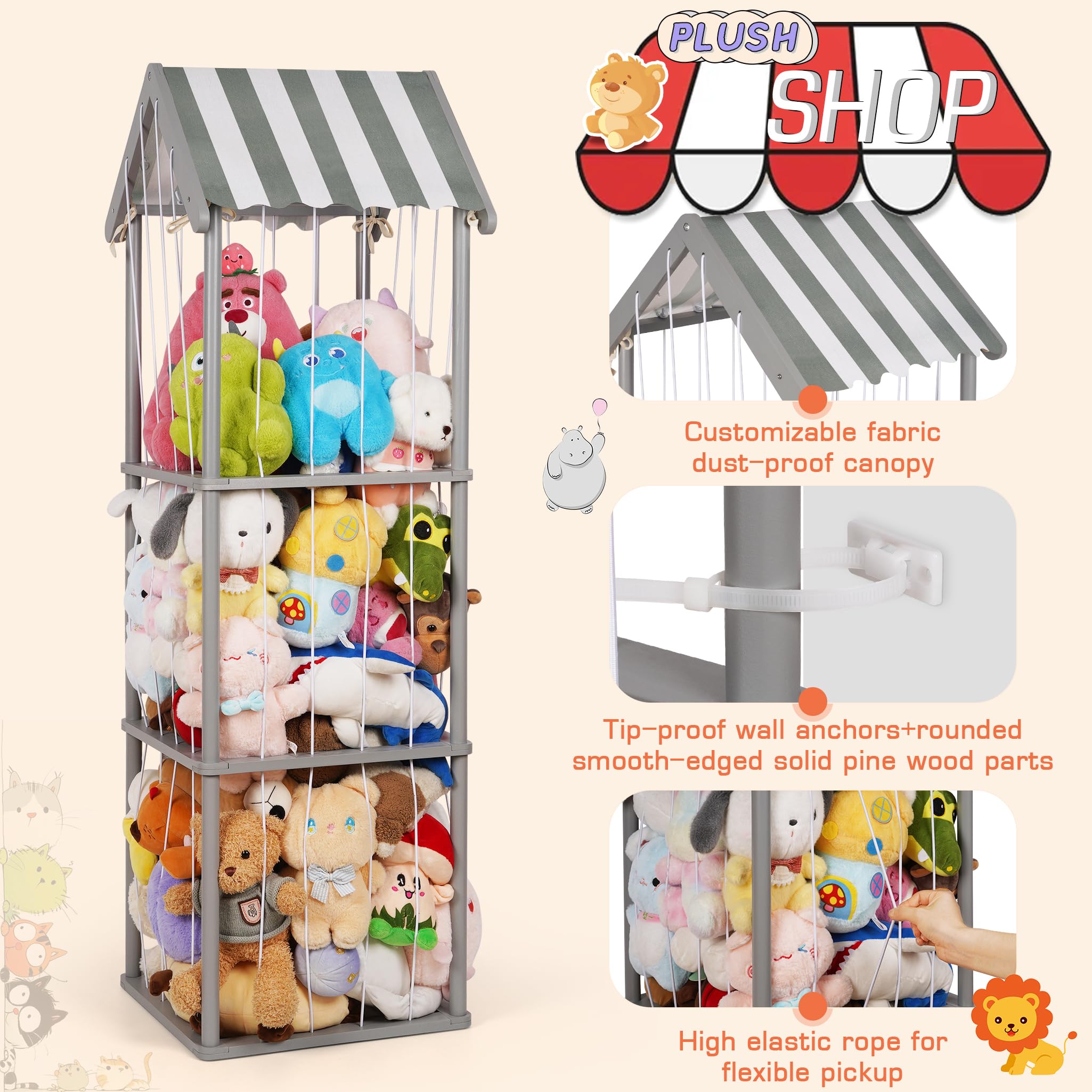 Edudif stuffed animal storage anti-tipping hardware ensures sturdy, safe organization.