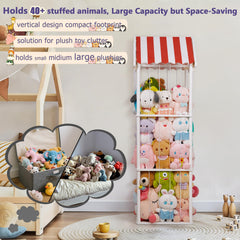 Edudif corner-fit stuffed animal storage fits neatly into a wall corner