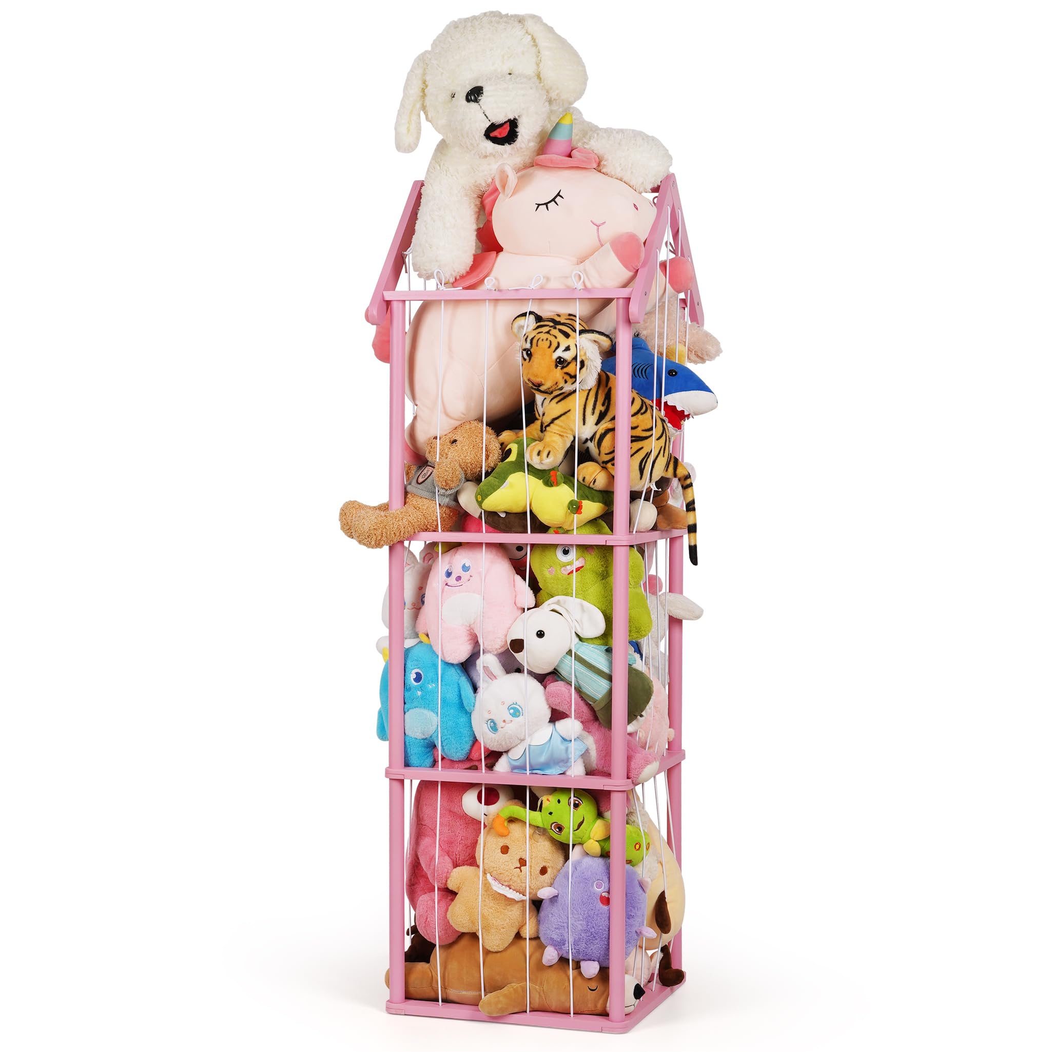 Edudif high-capacity organizer holds 40+ large stuffed animals for playrooms