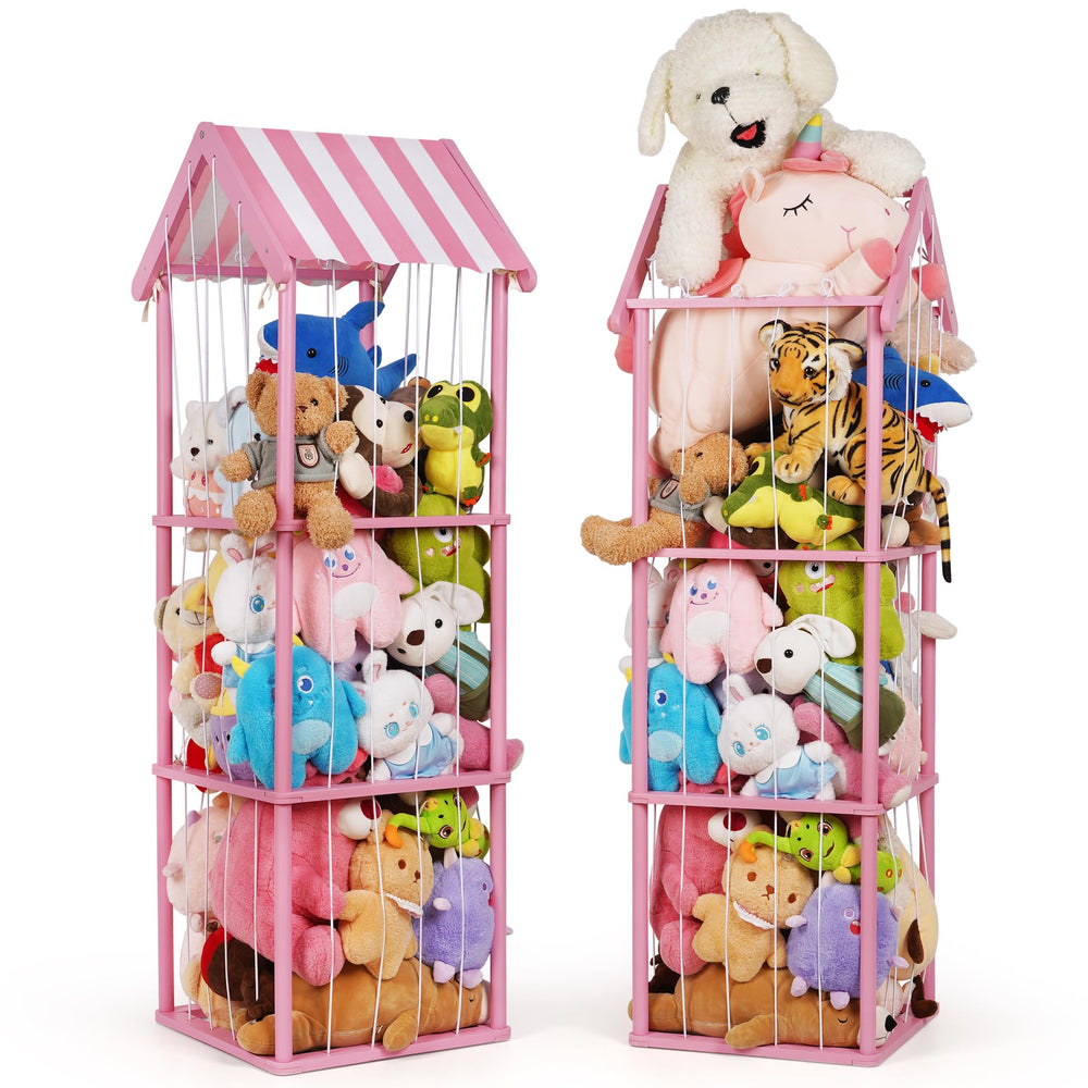 Edudif stuffed animal storage vertical zoo display in pink organizes plush toys