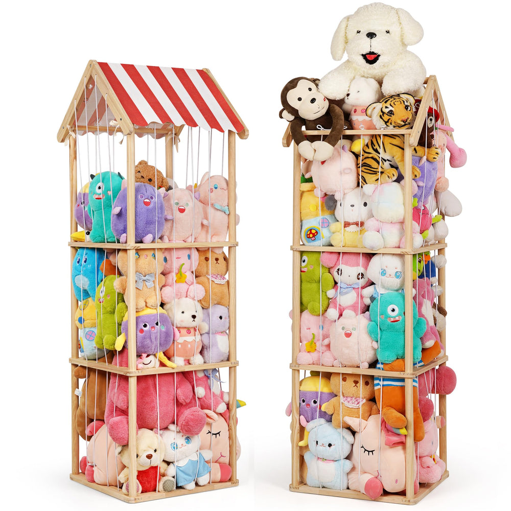 Edudif stuffed animal storage vertical 3-tier design saves space and holds 40+ plush toys