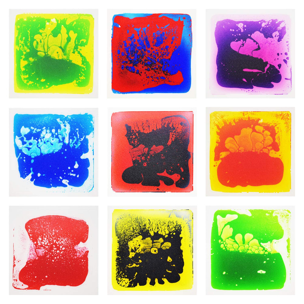 Edusense sensory liquid floor tiles closeup show colorful liquid for tactile exploration and play