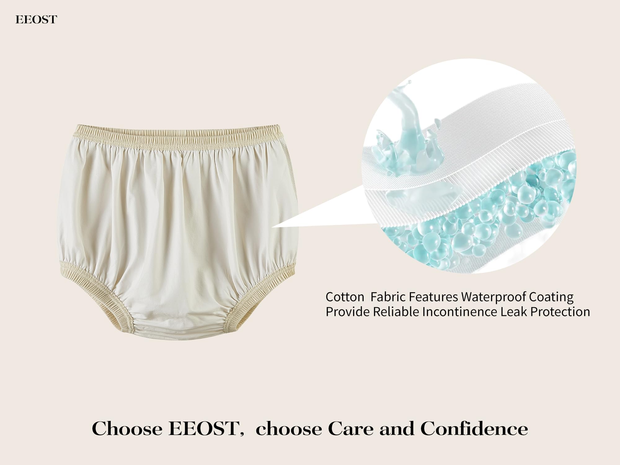 EEOST beige inner-layer closeup emphasizes waterproof yet breathable fabric.