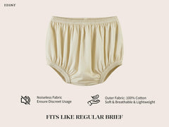 EEOST beige side view highlights snug fit and leak protection for daily wear.
