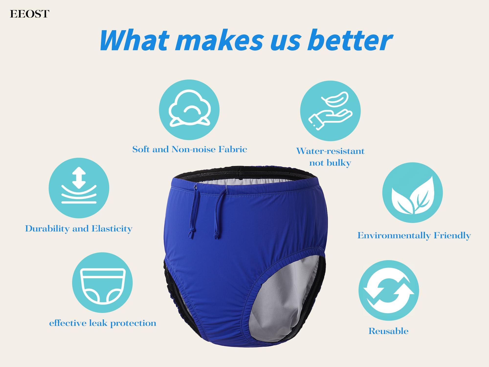 EEOST adult swim diaper blue XXL under-swimsuit use demonstrates discreet support for incontinence needs