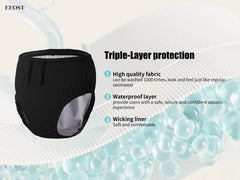 EEOST adult swim diaper waterproof coating provides leak protection during aquatic activity.