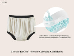 EEOST diaper cover side with elastic waistband for secure fit.