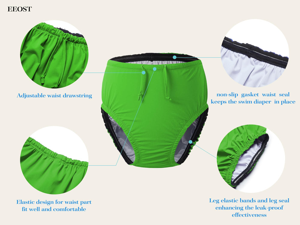 EEOST lime-green swim diaper with soft polyester inner lining for comfortable wear