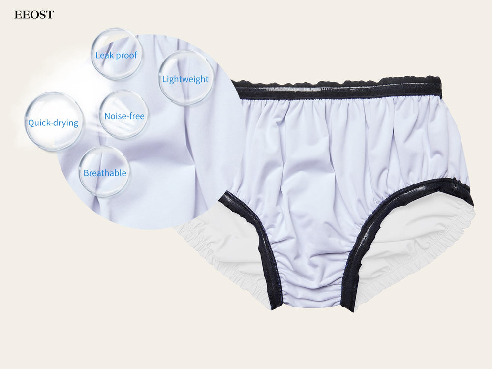 EEOST swim diaper with elastic leg seals illustrating leak protection for moving in water.