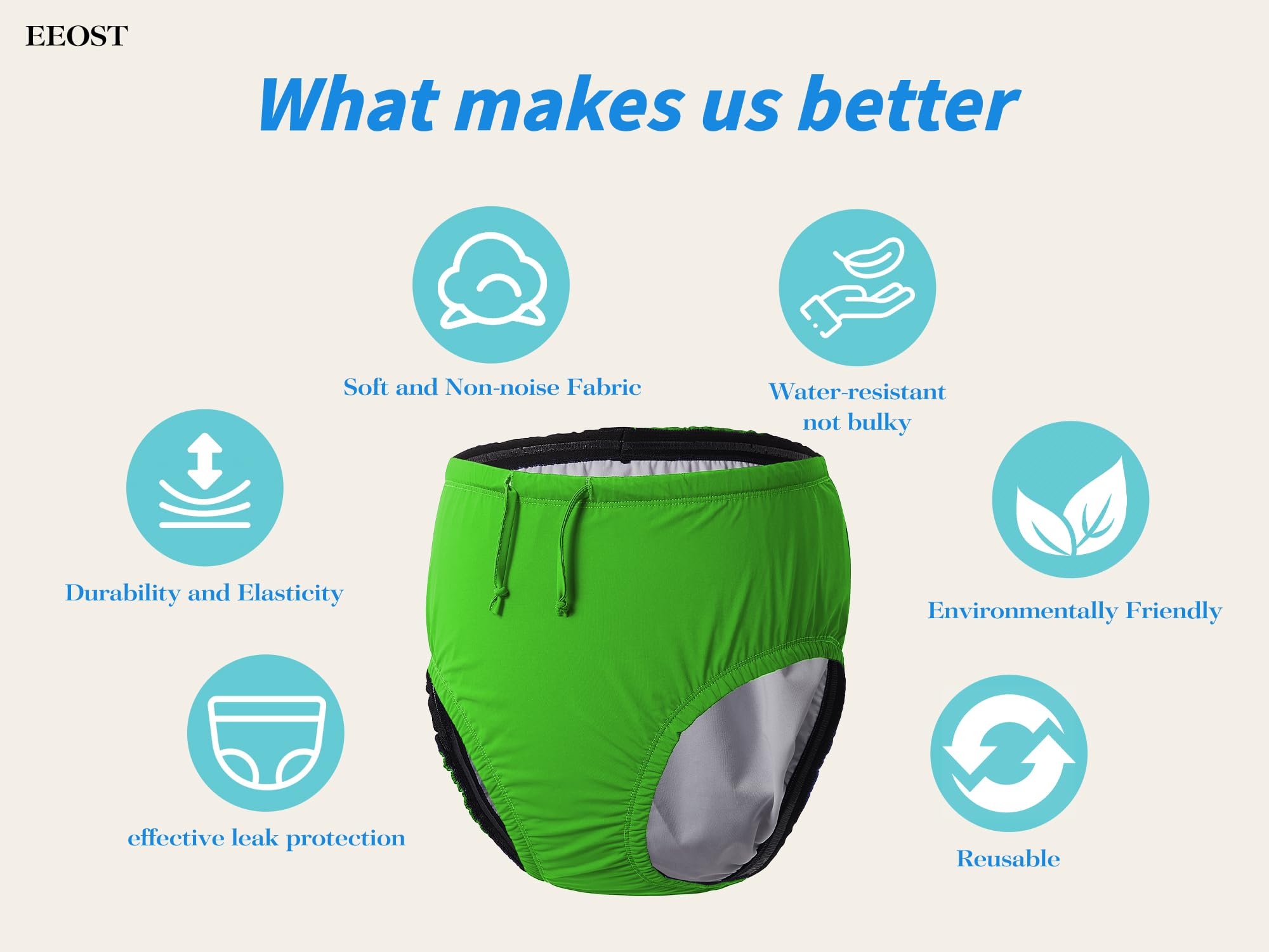 EEOST lime green swim diaper packaging illustrating reusable, eco-friendly design.