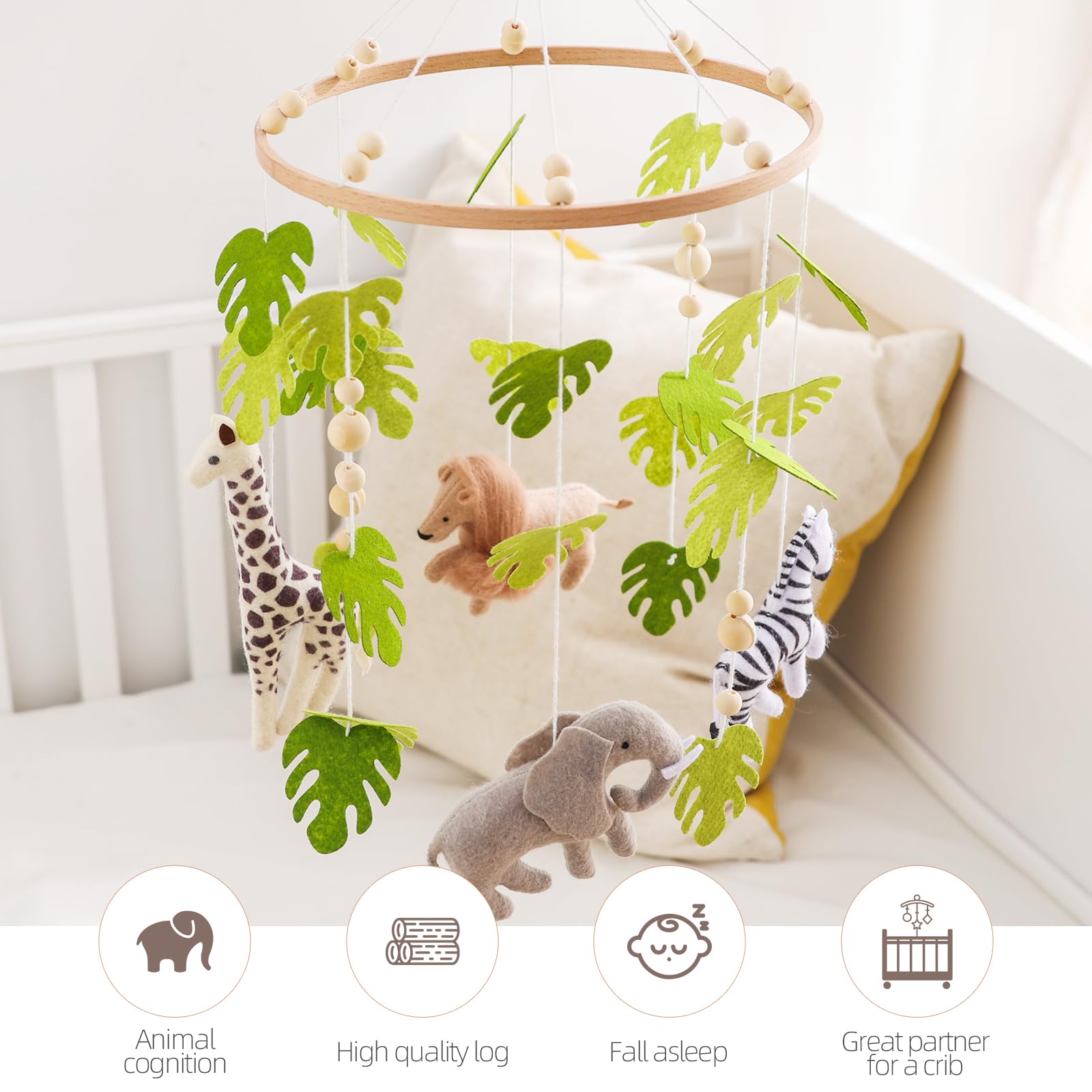 EERKEOD forest-mobile-elephant-bell features subtle chimes that capture baby’s attention.