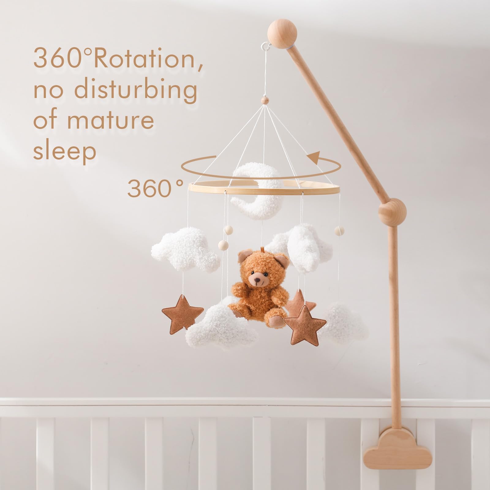 EERKEOD velvet nursery mobile brown bear clouds and stars on display for contrast